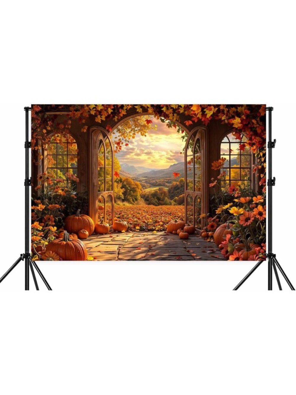 20x10ft Fall Photography Backdrop - Rustic Autumn Forest, Pumpkin & Maple Leaves